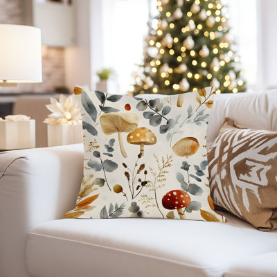 Botanical Mushrooms and Botanicals VIII Cottage Throw Pillow Cover