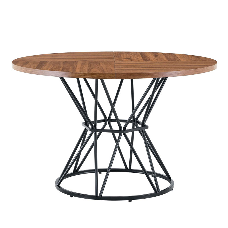 Modern Industrial Dining Table with Walnut Wood Grain Top for 4-6 People, Walnut