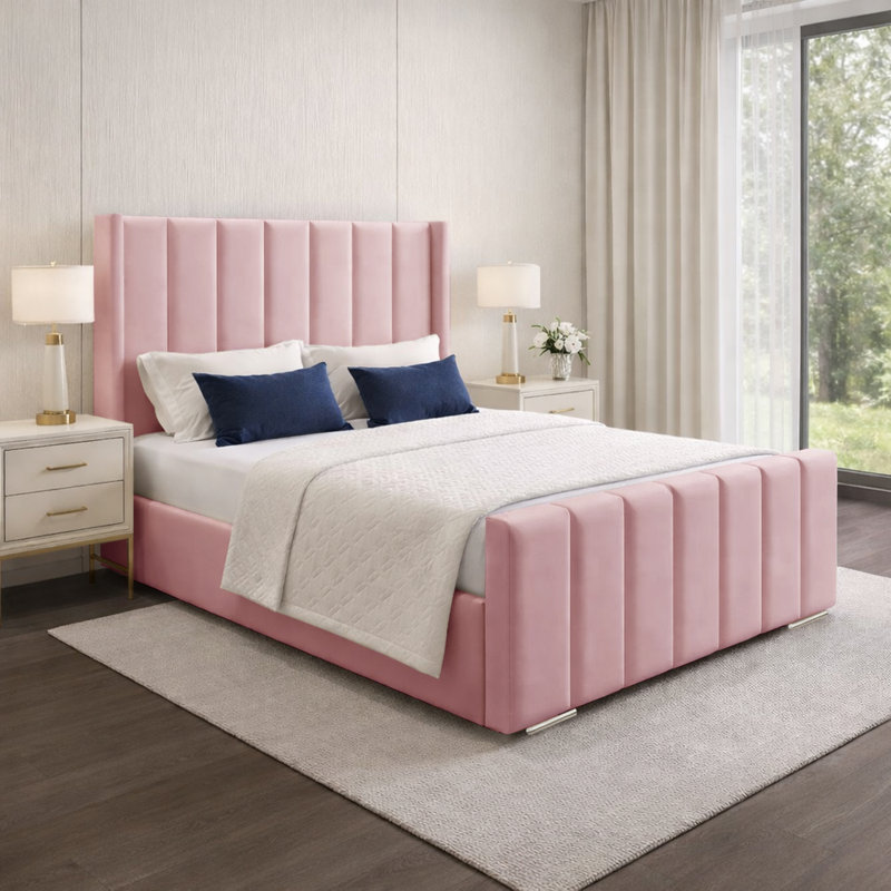 Premium Luxury Wingback Panel Bed Frame, Small Double (4'), Pink