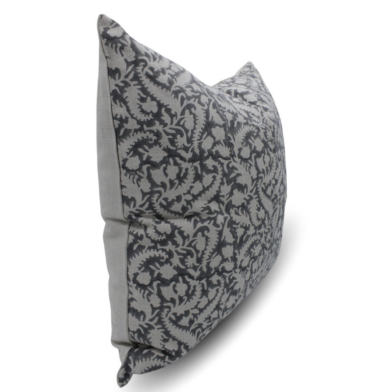 Linen Pillow Cover, Square, 22" x 22", Gray/White Floral 1