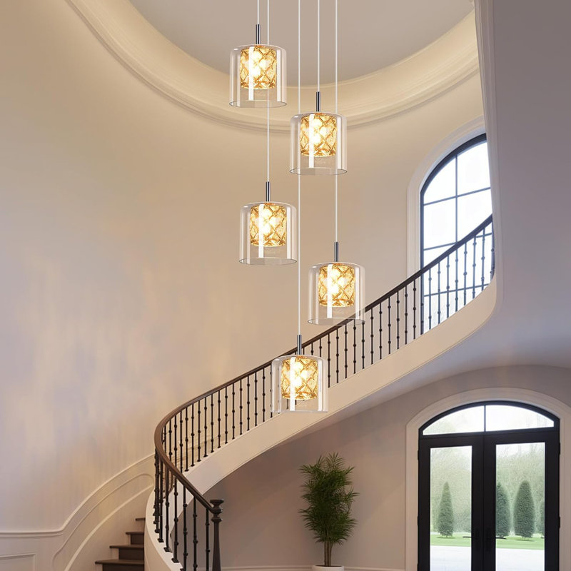 - Light Stainless Stee Cylinder Pendant, 5, 175cm H x 30cm W x 30cm D