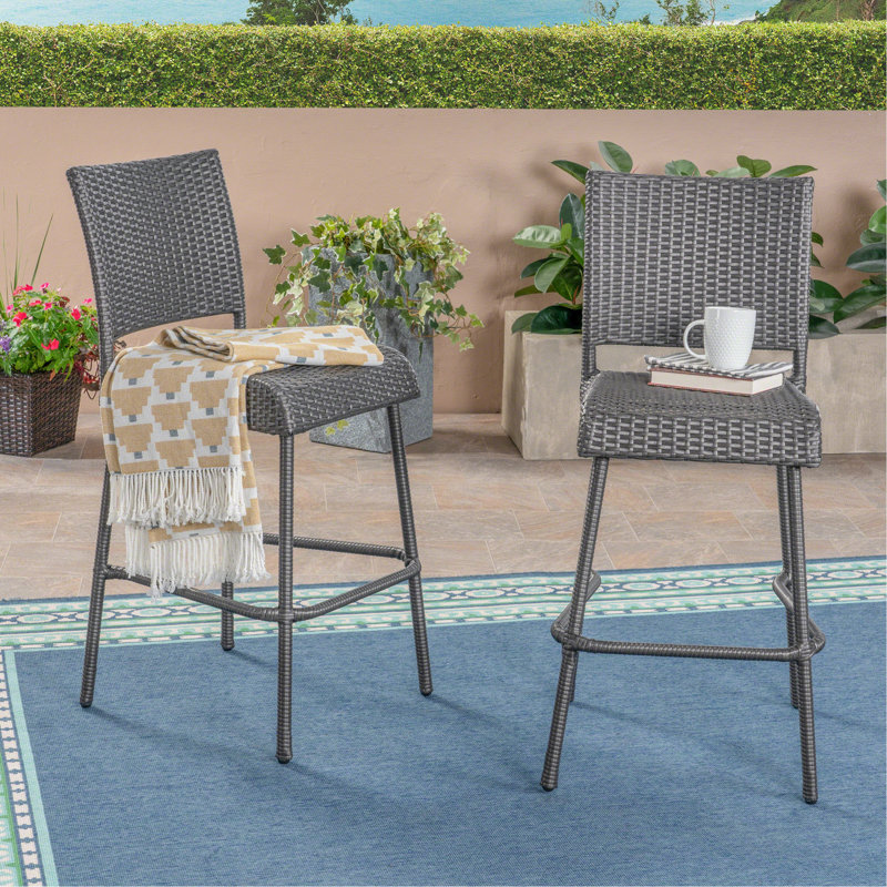 Ensemble de 2 tabourets de bar sans accoudoirs en rotin de plein air PE