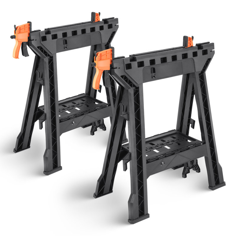 Chevalet à pinces avec pinces à bar intégrées, ensemble de chevalet portatif robuste avec tablette de rangement, chevalet léger pour les projets de menuiserie