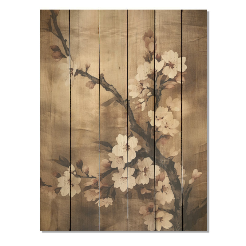 Cerisier en fleurs brun foncé Solitude I - art mural en bois de cerisier sur bois de pin naturel, H 20 po x l 10 po