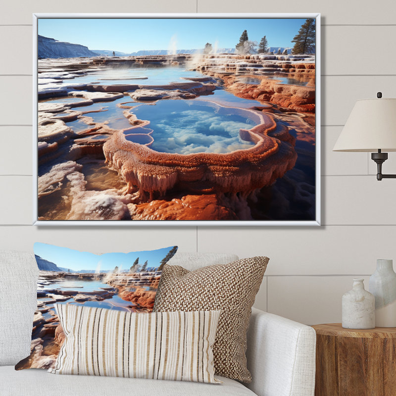 «Bhavishya Geyser Hot Springs Bath II», reproduction, H 16 po x l 32 po, Cadre flottant blanc