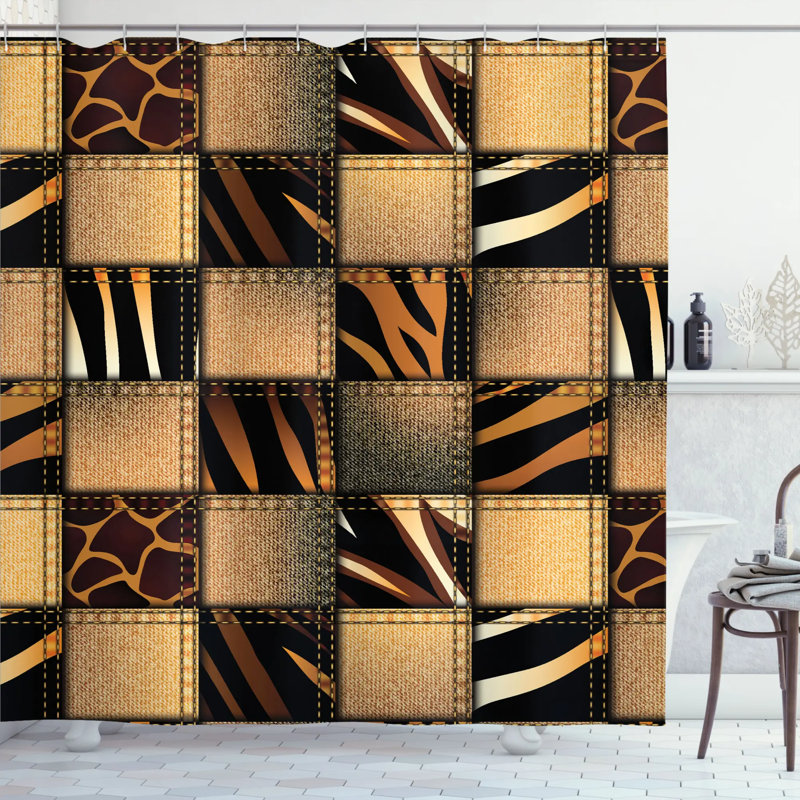 Patchwork Shower Curtain with Hooks Included, 75" H x 69" W