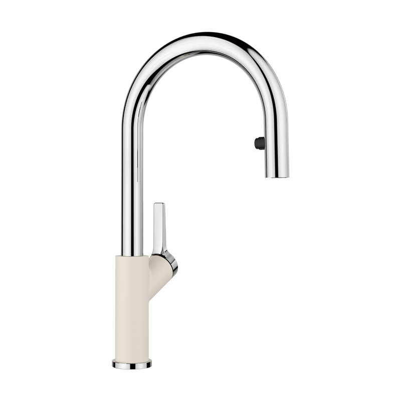 Urbena Pull-Down Dual-Spray Kitchen Faucet, Soft White/Chrome