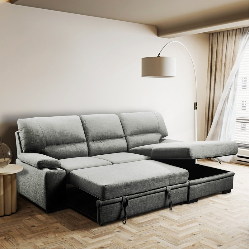 Canapé-lit modulaire de luxe avec rangement et porte-gobelets, gris