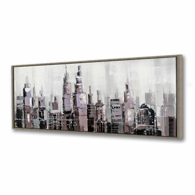 Toile encadrée abstraite en niveaux de gris, paysage urbain gris