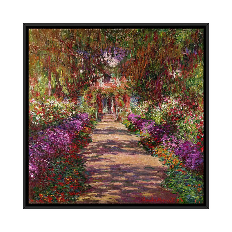 «A Pathway in Monet's Garden, Giverny 1902» par Claude Monet, reproduction d'art sur toile tendue, Toile encadrée, Noir