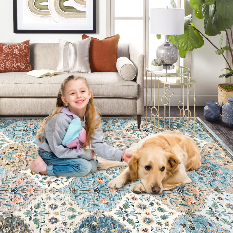 Abstract Machine Printed Area Rug, Blue, Rectangle 160 x 230 cm