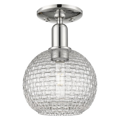 Arcadia - Chippenham - Plafonnier semi-encastré 1 lumière 8 po - Finition nickel poli - Abat-jour panier en tissage transparent