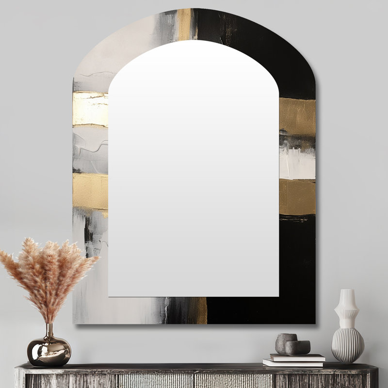 Minimal Joy In Black - Abstract Painting Modern Asymmetrical Decorative Wall Mirror, 43" x 33"