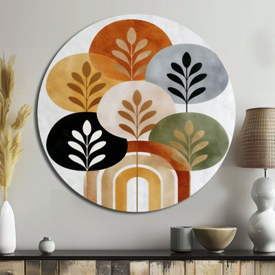 Décoration murale bohémienne géométrique orange et noire - Boho abstrait et rond en métal