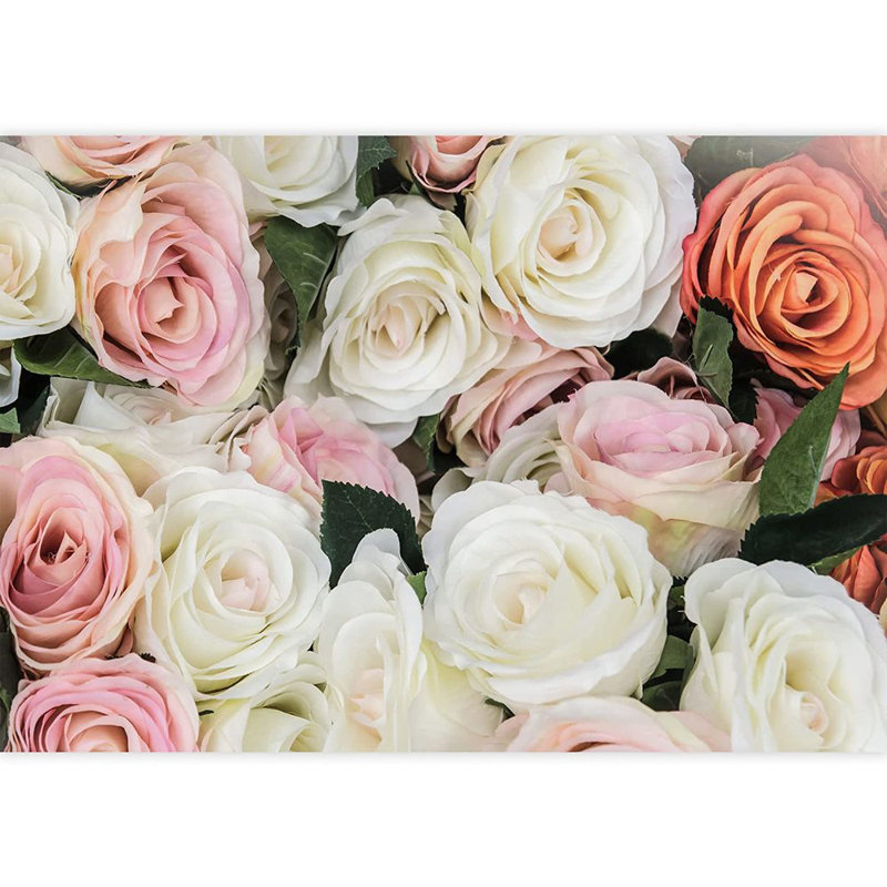 Murale romantique mariage fleurs roses, L 100 po x l 144 po