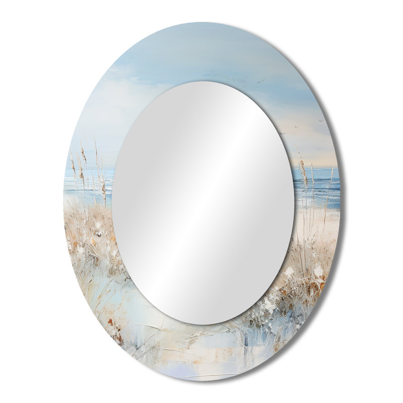 Coastal Ocean Charm In Winter - Miroir décoratif côtier ovale sur métal, 43 po x 33 po