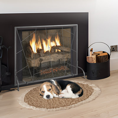 Fireplace Screen Single Panel, 35.6"(L) x28.4"(H) Spark Guard Cover, Sturdy Iron Mesh Fireplace Screen, Simple Installation, Free Standing Fire Fence Grate for Living Room Home Decor Modern