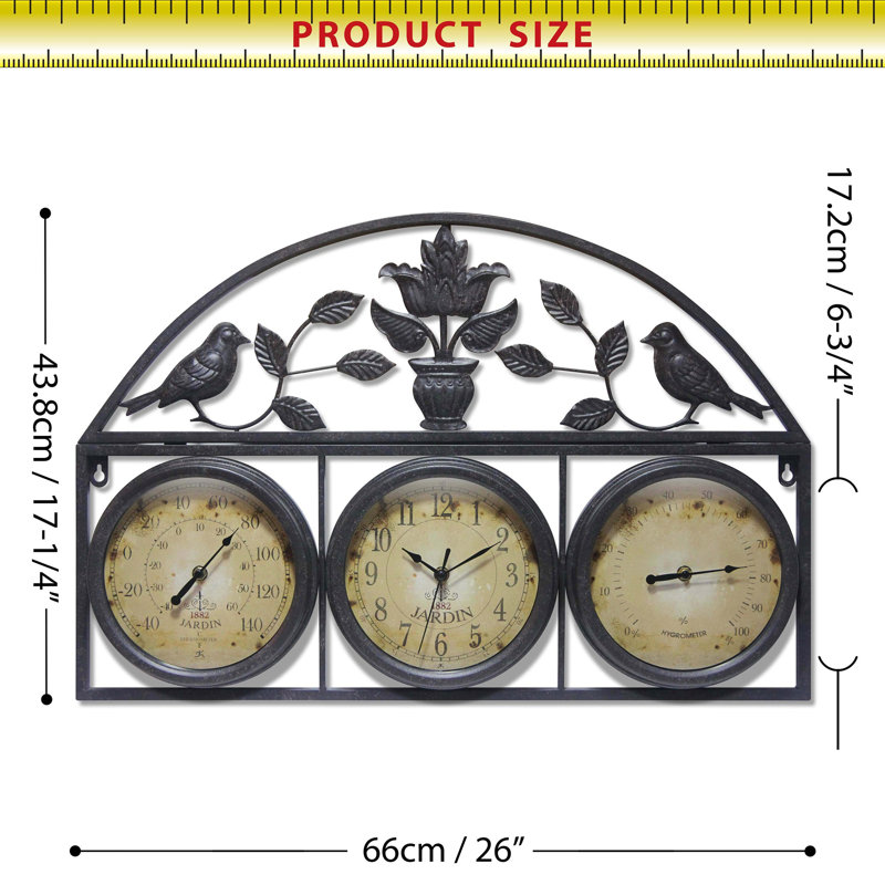 Jardin Indoor/Outdoor Clock/Thermometer/Hygrometer, Brown, 26" x 17.25"