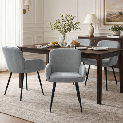 Upholstered Chenille Dining Chairs With Metal Legs