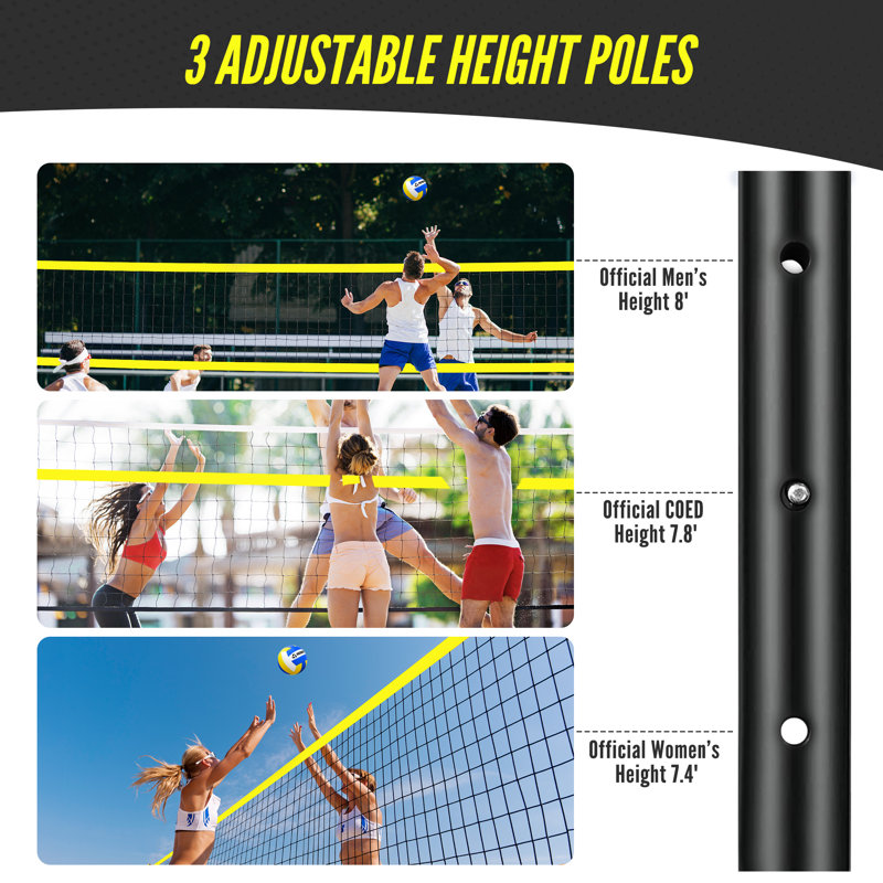 Portable Volleyball Net Set With Adjustable Height & Width (32/26/20 Ft)