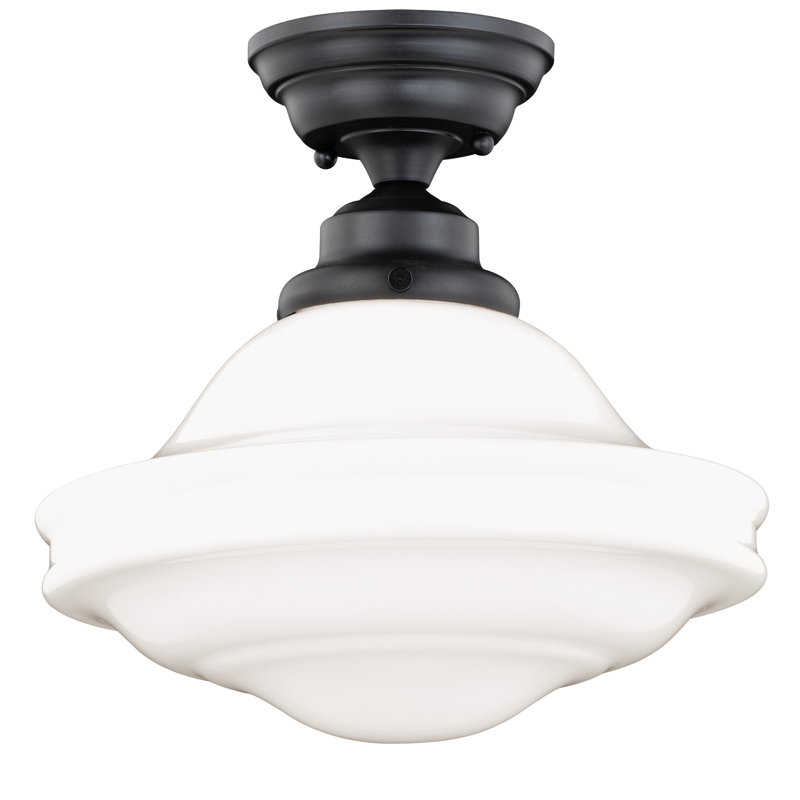 Mandy Glass Semi Flush Mount, Milk Glass, Oil Rubbed Bronze