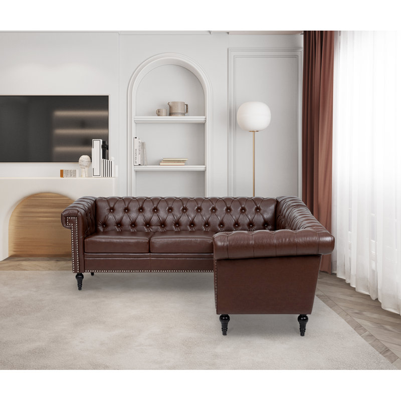 Canapé modulaire en cuir 2 pièces Carri, Similicuir brun