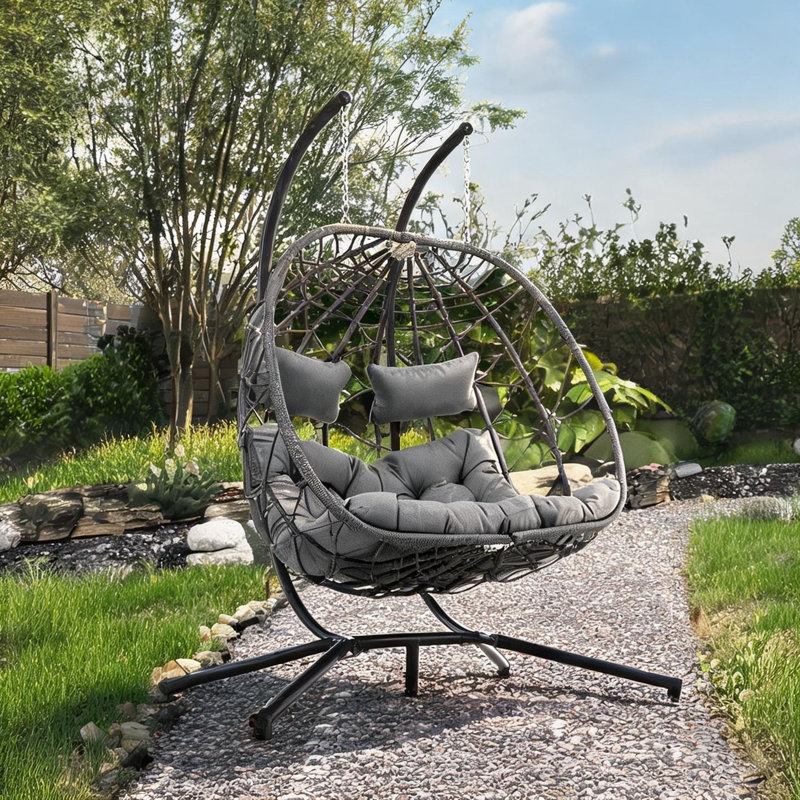 Fauteuil suspendu œuf deux places en osier avec structure en acier pour usage intérieur ou extérieur, capacité de charge de 227 kg