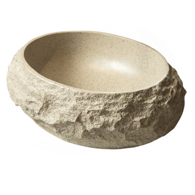 Lavabo de salle de bain 18 po, vasque irrégulière ovale en résine avec motif de pierre, lavabo de style artistique, sans robinet, couleur beige
