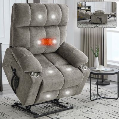 Fauteuil inclinable électrique à double moteur en chenille brun jusqu'à 350 lb, mécanisme de mouvement robuste avec massage par vibration à 8 points et chauffage lombaire, deux porte-gobelets