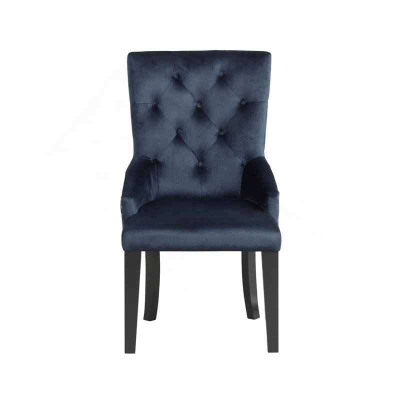 Chaise d'appoint rembourrée en velours avec garniture cloutée, Tissu bleu marine foncé, Noir