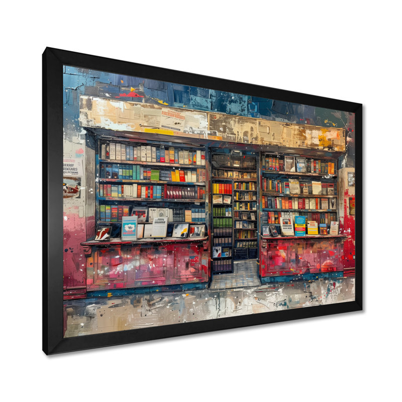 Décoration rétro rouge et bleue «I» - Boutiques et magasins - Décoration murale, Toile encadrée noire simple