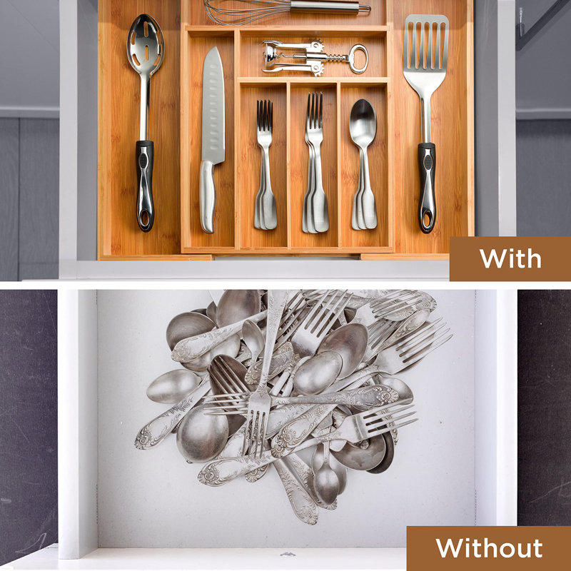 Expandable Bamboo Kitchen Drawer Organizer with Adjustable Compartments