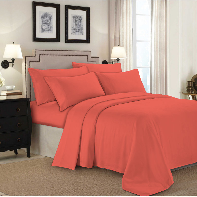 Ensemble de draps 100% coton jersey, Simple, Corail