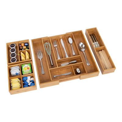 Bamboo Expandable Drawer Organizer and Box 4-Piece Set