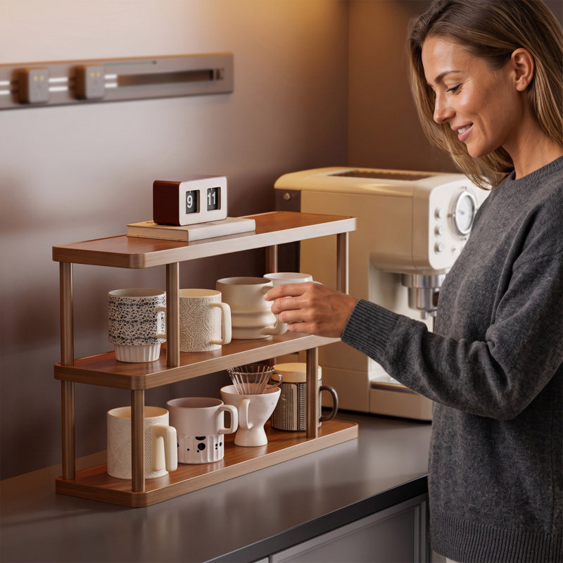 Plateau en bois, porte-tasses et porte-verres à eau, support d'angle de bureau pour machines à café