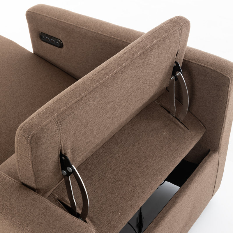 Fauteuil inclinable entièrement rembourré avec pieds en bois massif noir, Espresso brun mohair