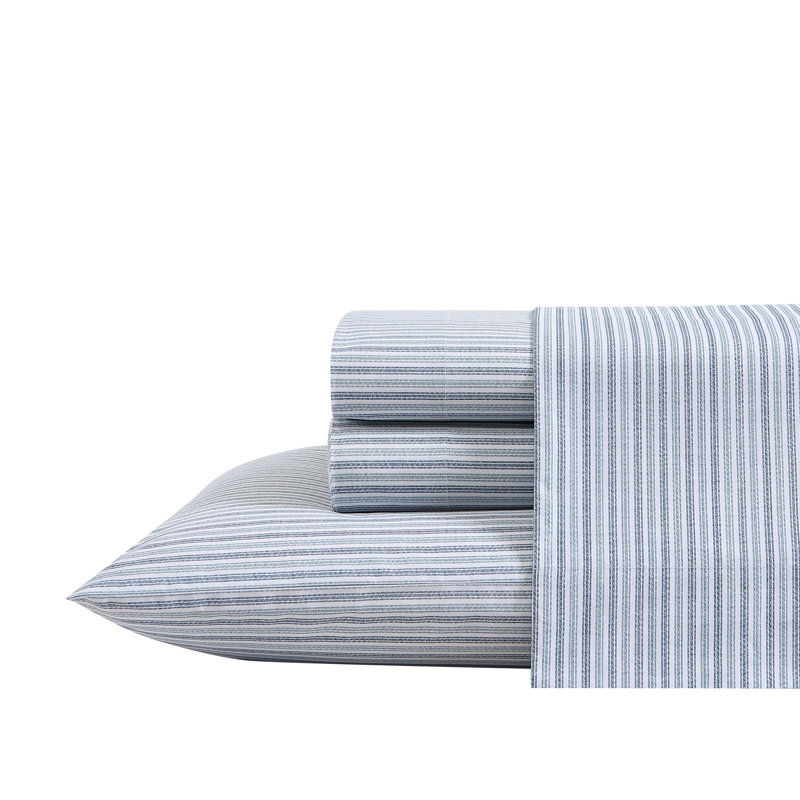 Ensemble de draps en polyester Shasta Lake, Ensemble de draps pour lit simple TG avec 1 taie d, Rayures fines bleues