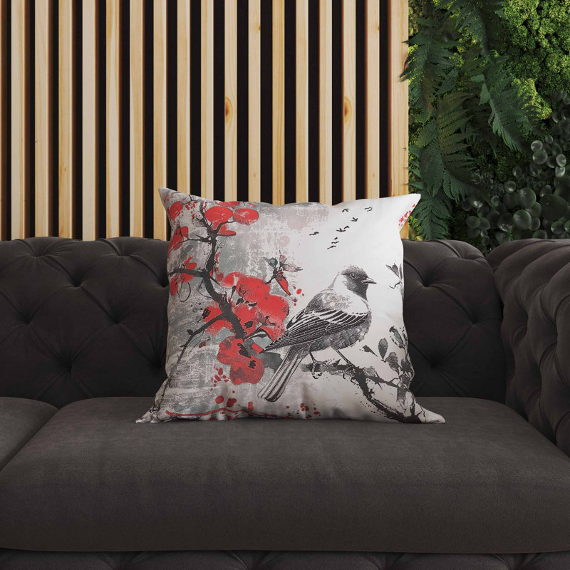 Coussin intérieur / extérieur Winter Plum Song, Gris, Carré 18 po