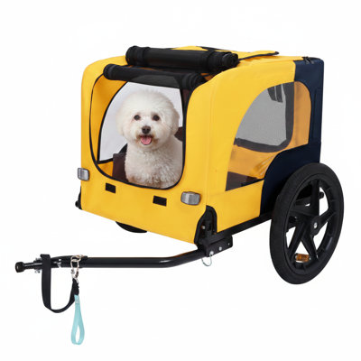Bicycle Trailer Cart for Canines, Designed to Accommodate Small to Medium-Sized Pets, Features a Simple Collapsible Frame, Wheels That Detach Easily, A Non-Slip Base, And an Interior Tether