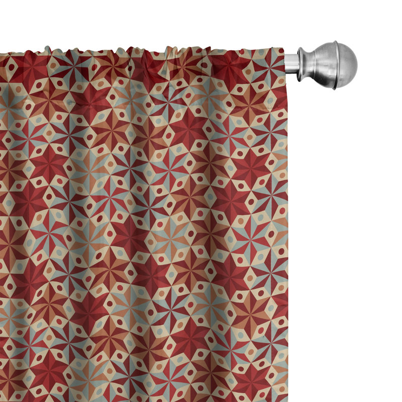 Window Curtains, Abstract Anise Stars Pattern in Warm Retro Colors with Dots Design, Lightweight Decorative Geometric Semi-Sheer Rod Pocket Sliding Panel