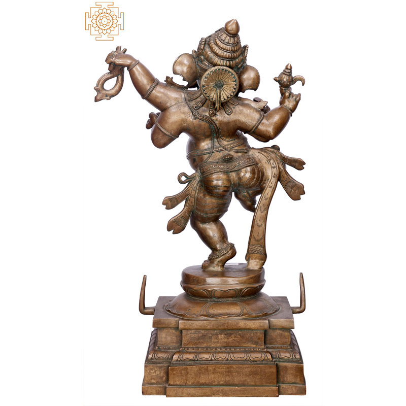 Statue en bronze 30 po Ganesha Panchaloha dansant - fait à la main Madhuchista Vidhana, seigneur de cire perdue, idole Ganpati, dieu indien indou énergique