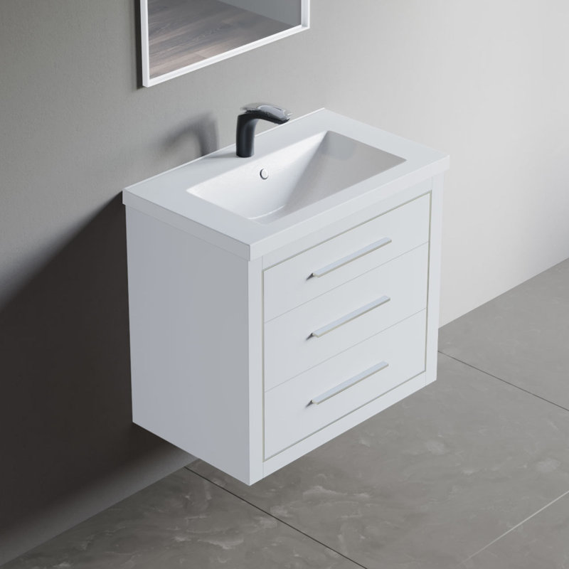 Damaiya 29.4'' Single Bathroom Vanity with Ceramic Top, White, Chrome