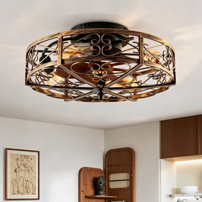  Ventilateur de plafond réversible en cage 20 po avec éclairage et télécommande Farmhouse