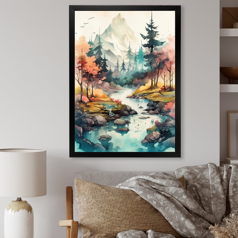 Colored Mountains And River III " Coloured Mountains And River III ", Black Picture Framed, 20" H x 12" W x 1" D