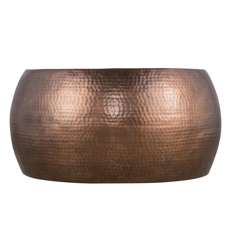 Table basse ronde en aluminium de 32 po fabriquée à la main, cuivre antique, sans assemblage, fonctionnelle et attrayante, martelée à la main, idéale pour l'espace principal
