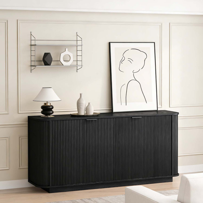 Buffet de rangement ondulé de 63 pouces avec tablettes réglables, Noir