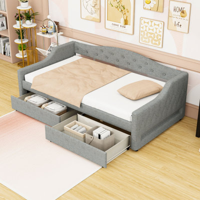 Upholstered Daybed with LED Belt and 2 Drawers