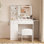 Bureau de coiffeuse avec miroir et lumières, bureau de maquillage avec 3 modes d'éclairage, prise de courant, tiroirs et tablettes de rangement, tabouret de rangement, meuble-lavabo pour chambre à coucher