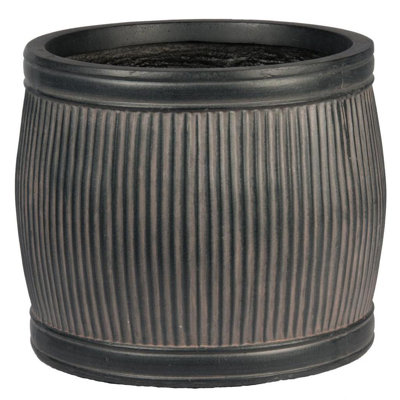 Vertical Ribbed Vintage Style Reinforced Stone Dolly Tub, Garden Barrel Round Planter, Outdoor Plant Pot