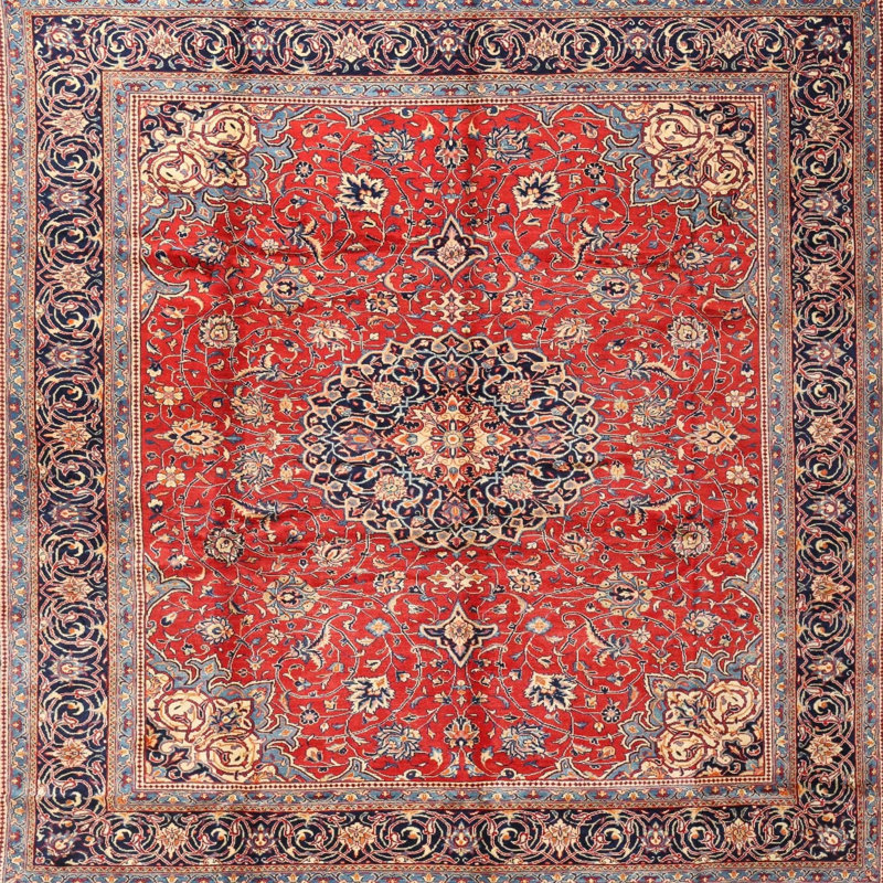 Tapis traditionnel rouge / noir Etalle, Carré 3 pi
